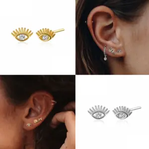 925 Sterling Silver Zircon Eye Ear Studs