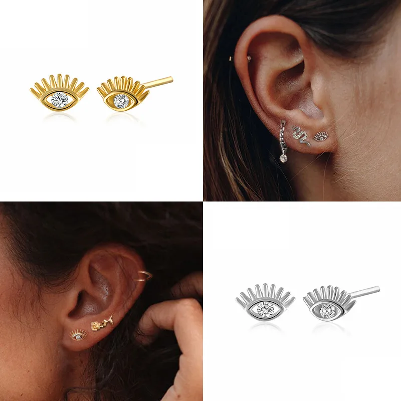925 Sterling Sier Zircon Eye Ear Studs