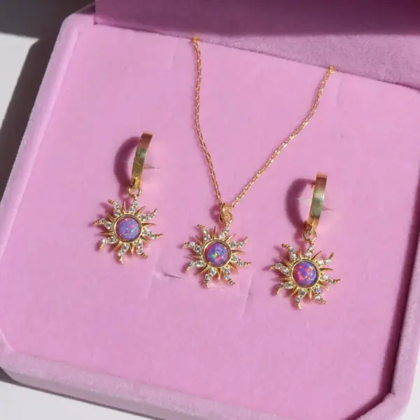 Wholesale Copper Sweet Gemstone Sun Opal Rings Earrings Necklace