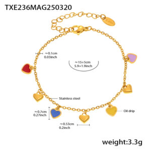 Txe236-mixed color love gold bracelet 16+5cm