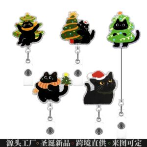 Wholesale Forest-themed Black Cat Christmas Gift Creative Retractable Badge Clip Easy-Pull Buckle