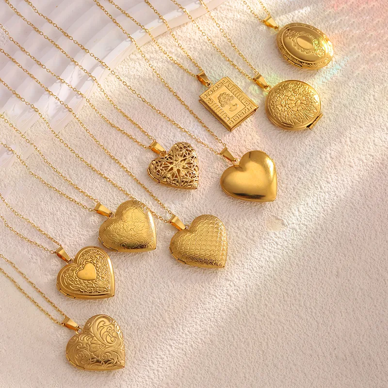 Wholesale PVD Coated Real Gold Plated Heart Shape 304 Stainless Steel Simple Style Classic Waterproof Non Tarnish Pendant Necklace Locket