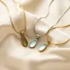 Wholesale Titanium Steel Water Drop Natural Stone Pendant 18K Gold Stainless Steel Blue Ocean Necklace Clavicle Chain Snake Bone Chain Necklace