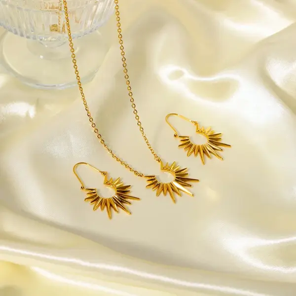 Wholesale PVD Coated Real Gold Plated 18K Gold Sun 304 Stainless Steel Retro Exaggerated Waterproof Non Tarnish 201 Stainless Steel Earrings Necklace