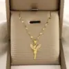 Wholesale Titanium Steel Copper IG Style Simple Style Plating Inlay Angel Zircon Pendant Necklace
