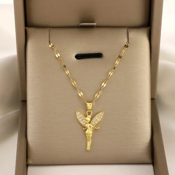 Wholesale Titanium Steel Copper IG Style Simple Style Plating Inlay Angel Zircon Pendant Necklace