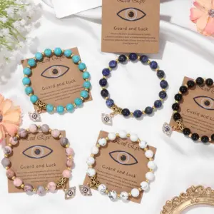 Wholesale Retro Ethnic Style Devil'S Eye Alloy Natural Stone Elastic String Woven Chain Bracelets In Bulk