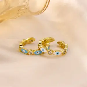 Wholesale Copper 18K Gold Plated Casual Vintage Style Cool Style Enamel Plating Inlay Eye Rhinestones Open Rings
