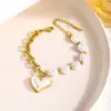 304 Stainless Steel Plastic Heart Shape Ion Plating (IP) 18K Gold Plated Elegant Waterproof Non Tarnish Beaded Pearl Regular Chain Gold Bracelets Necklace Jewelry Set