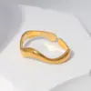 Wholesale PVD Coated Real Gold Plated Waves Stainless Steel Simple Style Waterproof Non Tarnish Open Ring