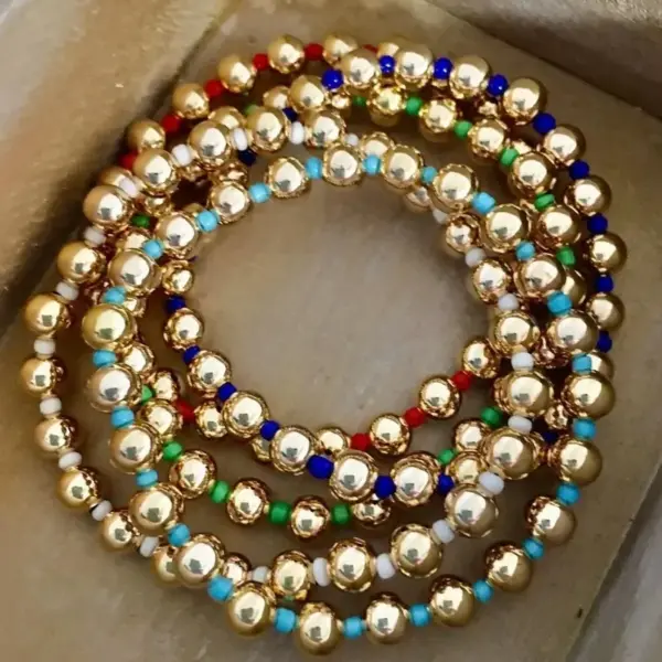 Wholesale Copper Ig Style Color Block Beaded Knitting Bracelets