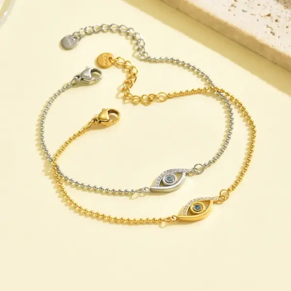 PVD Coated Real Gold Plated 18K Gold Eye 304 Stainless Steel Retro Waterproof Non Tarnish 304 Stainless Steel Bracelets Necklace