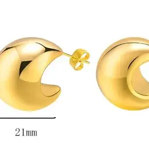 Hollow Fat Half Moon Earrings-Gold / 18K