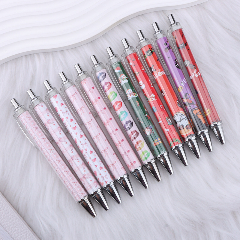 Wholesale New see-through roll paper pen, Christmas pull fabric, push-button ballint pen, girly Valentine's Day gift, in stock and wholesale.