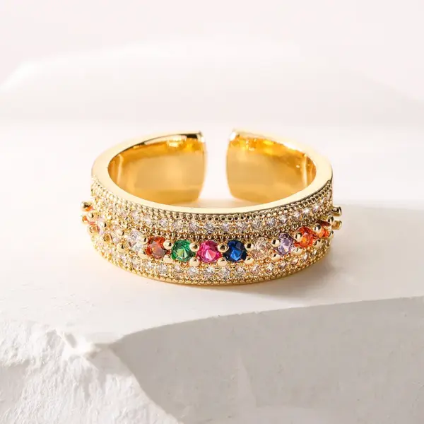 Wholesale Fashion Geometric Leaf Copper Gold Plated Zircon Open Ring 1 Piece