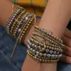 Wholesale Stainless Steel 18K Gold Plated Multi-Layer Beaded Elastic Rope Bracelet Casual Everyday Date Selfie Festival Geometric Heart Shape