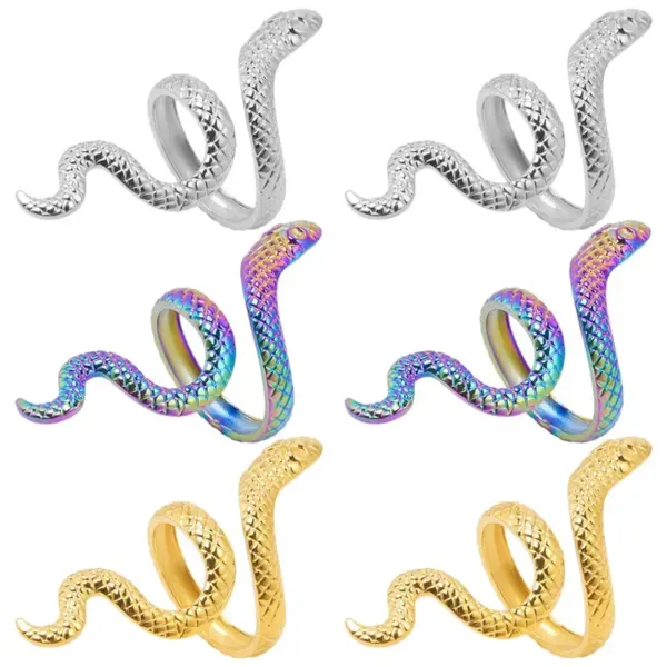 Wholesale PVD Coated Real Gold Plated 18K Gold Snake 304 Stainless Steel Classic Style Waterproof Non Tarnish Rings