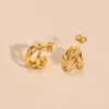 Wholesale 1 Pair IG Style C Shape Solid Color 201 Stainless Steel 18K Gold Plated Ear Studs