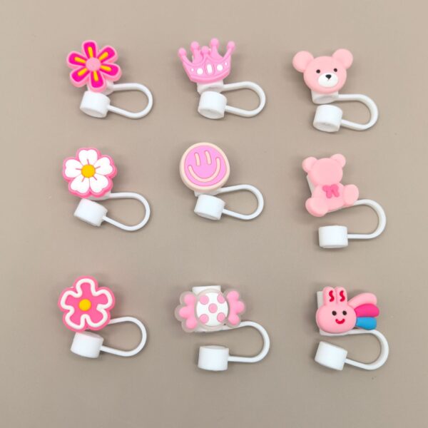 Wholesale New food grade silicone straw cap large diameter 10mm cartoon doll animal flower straw protective sleeve