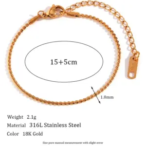 1.8mm S Chain-Gold Bracelet-15cm+5cm