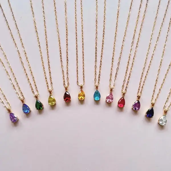 Wholesale 201 Stainless Steel 304 Stainless Steel Glass Gold Plated Fashion Plating Water Droplets Zircon Necklace