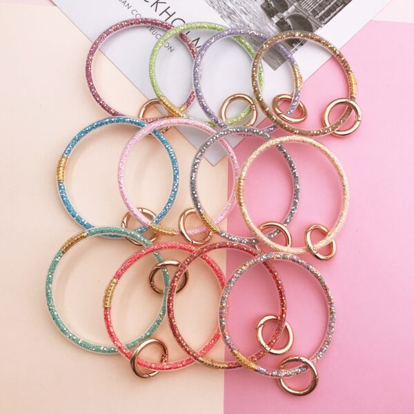 Wholesale Creative ins Soft Glue Transparent Colored Diamond Bracelet Keychain Environmental Soft Glue Ring Key Ring Pendant Couple Gift