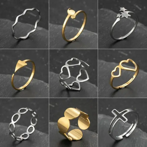 Wholesale Jewelry Fashion Geometric 201 Stainless Steel 18K Gold Plated Plating Open Ring