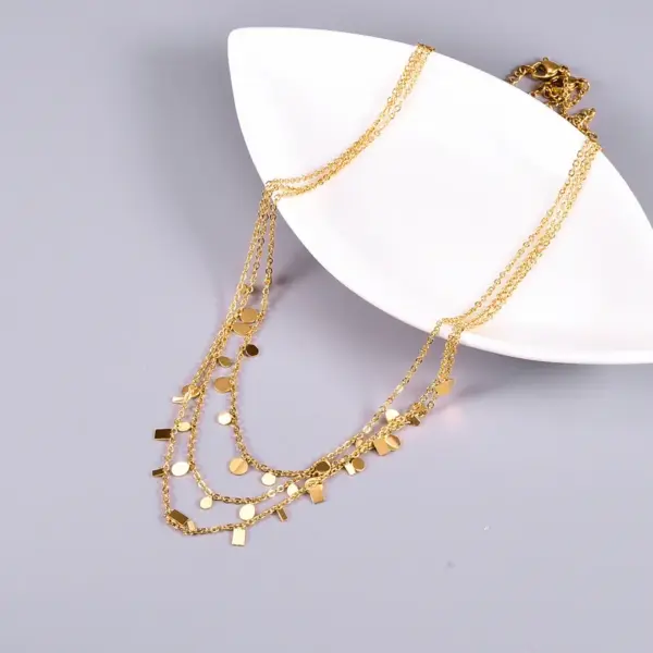 Wholesale PVD Coated 18K Real Gold Plated Conical Rectangle 304 Stainless Steel Waterproof Non Tarnish Inlay Inlaid Necklace