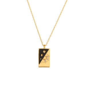 Diagonal Shell Sun Star Tarot Necklace-Gold-Black Shell
