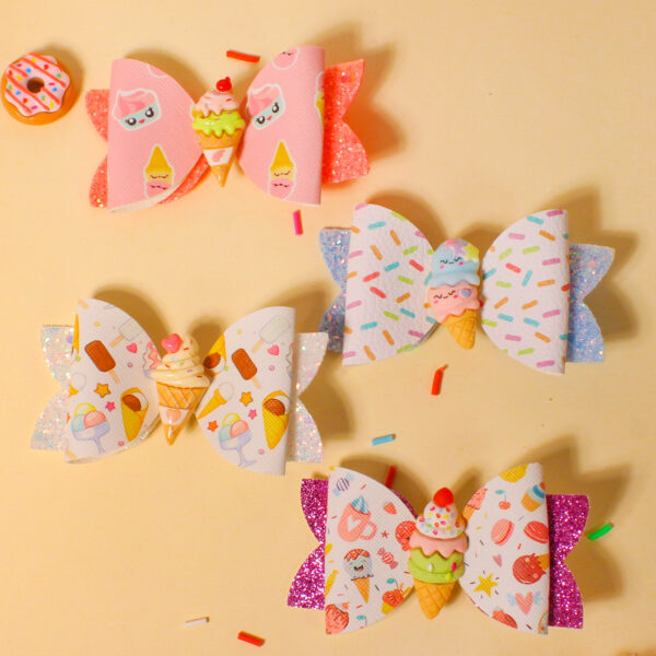 Wholesale Shiny Ice Cream Bow Double Layer Bow Girl Baby Cloth Clip Bow