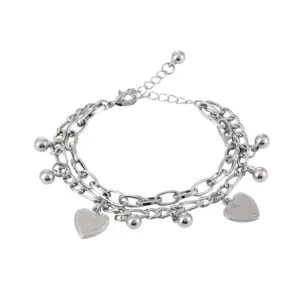 【XKB0252】Double-layer Heart-shaped Bracelet / Steel Color