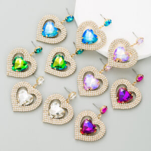 Wholesale diamond earrings women's alloy diamond double-layer love-shaped temperament earrings ear jewelry