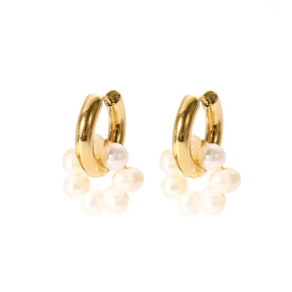 Wholesale PVD Coated Real Gold Plated 18K Gold Round 201 Stainless Steel Freshwater Pearl French Style British Style Waterproof Non Tarnish Earrings