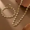 Wholesale New Stylish Women's Stainless Steel Necklace Bracelet Set Coffee Bean Pig Nose Luxury Minimalist Versatile Jewelry Accessories