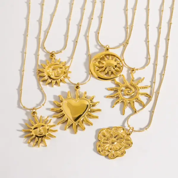 Ion Plating (IP) Real Gold Plated Sun 304 Stainless Steel Modern Style Waterproof Non Tarnish 304 Stainless Steel Pendant Necklace