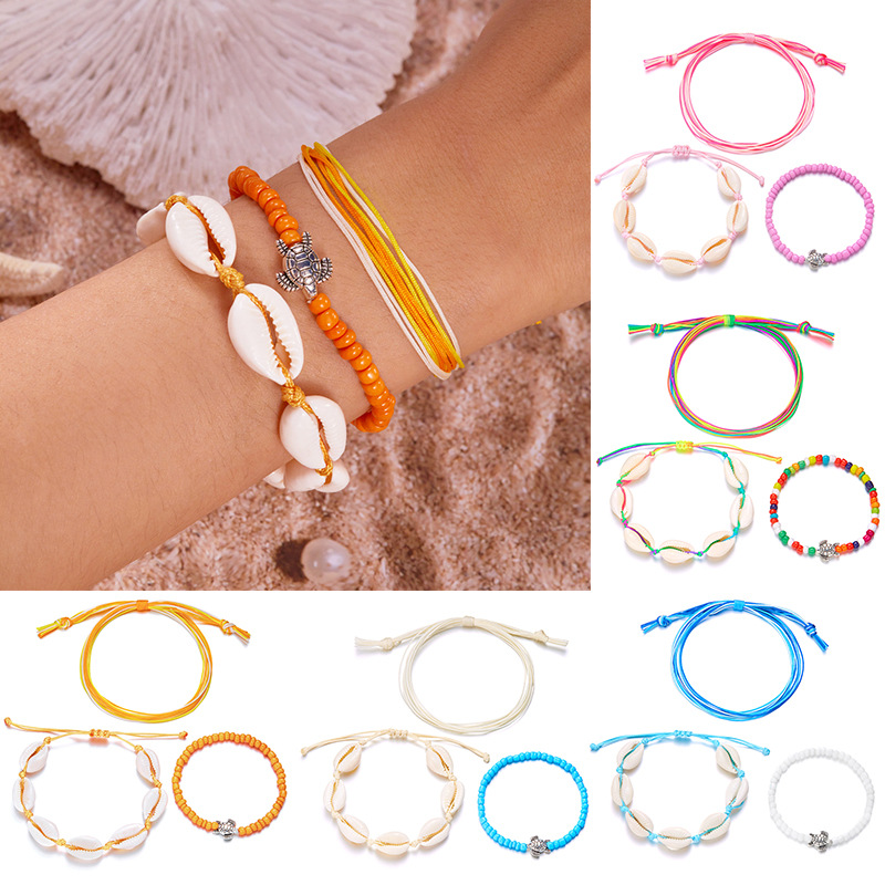 Wholesale European and American Cross-border New Creative Retro Beach 3-piece Set Shell Turtle Bead Bracelet awable Multicolor suit
