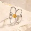 Wholesale Ion Plating (IP) 18K Gold Plated Flower 304 Stainless Steel Elegant Glam Hip-Hop Waterproof Non Tarnish Open Rings