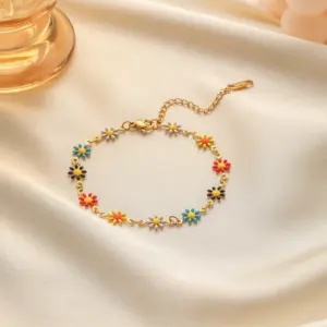 【XKA5047】Multicolored Daisy Anklet / Gold