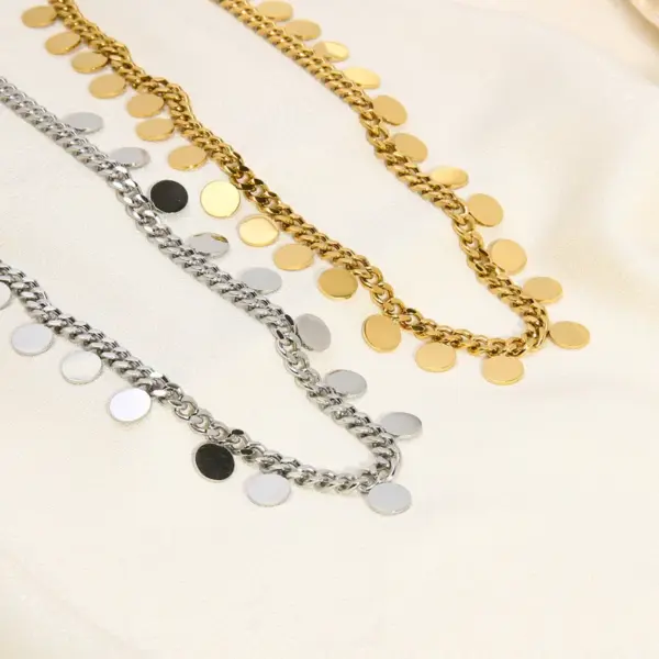 Wholesale PVD Coated Real Gold Plated 18K Sequins 304 Stainless Steel IG Style Nordic Roman Waterproof Non Tarnish 201 Sweater Chain Necklace