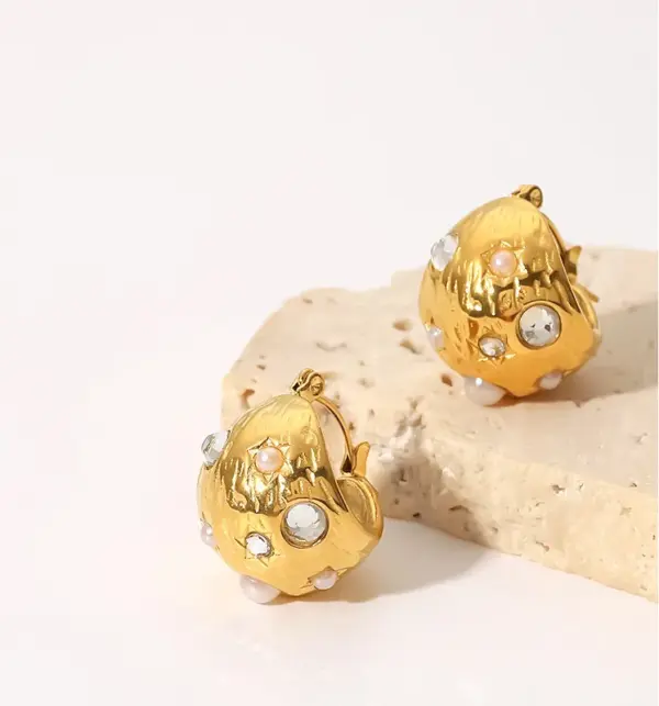 304 Stainless Steel Geometric PVD Coated Artificial Rhinestones Artificial Pearls 18K Gold Plated 18K Gold Fashion Waterproof Non Tarnish Plating Gold Earrings