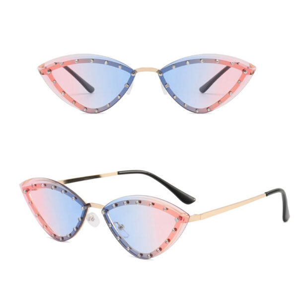 Wholesale New Colorful Frameless Diamond-encrusted Cat's Eye High-end Sense Sunglasses Internet Celebrant Street Shot Show Distinctive Decorative Sunglasses