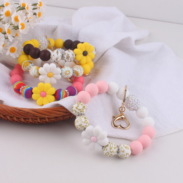Wholesale Silicone Begonia Daisy European and American Cross-Border Jewelry Silicone Keychain Flower Bracelet Bracelet