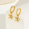 Wholesale PVD Coated Real Gold Plated 18K Gold Flower 304 Stainless Steel IG Style Casual Artistic Waterproof Non Tarnish Charm Sleeper Hoop Earrings