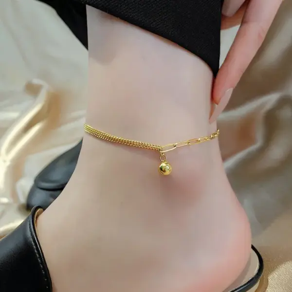Wholesale 1 Piece Vacation Solid Color 304 Stainless Steel Waterproof Non Tarnish PVD Coated Real Gold Plated 18K Gold Women's Anklet
