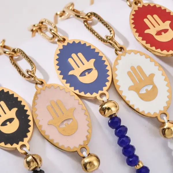 Wholesale Streetwear Devil's Eye Palm Stainless Steel Crystal Beaded Plating Bracelets