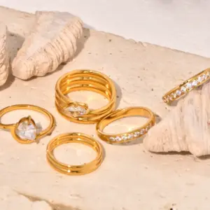 Wholesale 304 Stainless Steel Water Droplets PVD Coated Zircon 18K Real Gold Plated Vintage Style Classic Style Affordable Luxury Style Rings