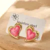 Wholesale Trendy Fashion Ins Style Gold-Plated Imitation Gold Heart-Shaped 304 Stainless Steel Casual Basic Style (Simple Style) Polished Oil-Drip Electroplated Earrings