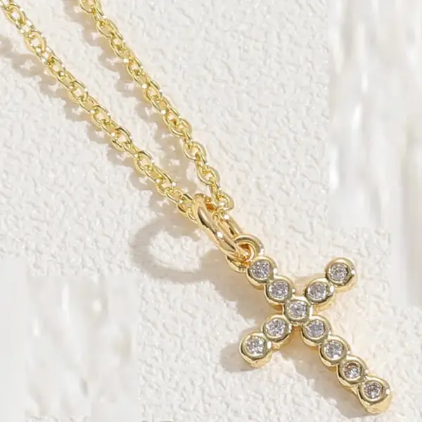 Wholesale Elegant Simple Style Cross Infinity Copper 14k Gold Plated White Gold Plated Zircon Pendant Necklace In Bulk