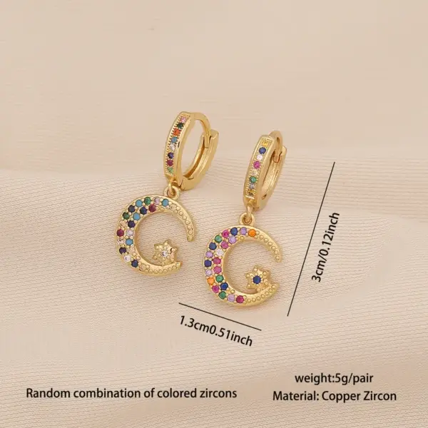 Wholesale Ion Plating (IP) Real Gold Plated Rainbow Moon Cherry 304 Stainless Steel Retro Classic Style Waterproof Non Tarnish Charm Sleeper Hoop Earrings Drop