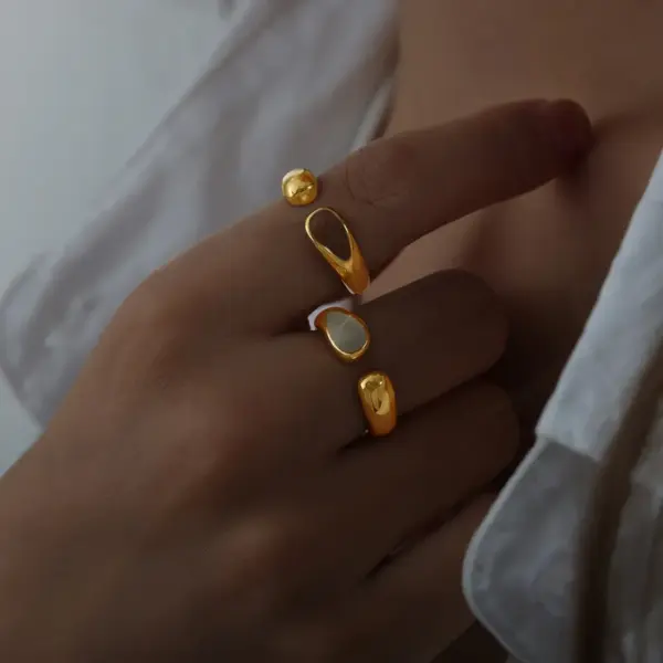 304 Stainless Steel Solid Color PVD Coated 18K Gold Plated Real Gold Plated Simple Style Waterproof Non Tarnish Enamel Plating Open Rings